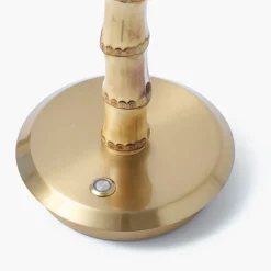 Short Bamboo Rechargeable Lamp with Caramel & Blue Lotus Shade (18cm)