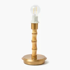 Short Bamboo Rechargeable Lamp with Caramel & Blue Lotus Shade (18cm)