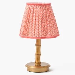 Short Bamboo Rechargeable Lamp with Coral Lotus Shade (18cm)