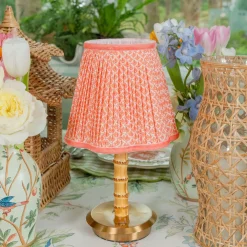 Short Bamboo Rechargeable Lamp with Coral Lotus Shade (18cm)