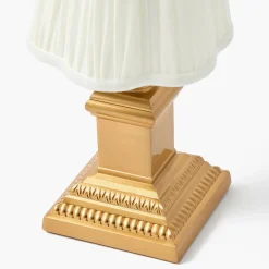Short Corinthian Square Rechargeable Lamp with Cream Shade (18cm)