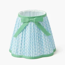 Short Corinthian Square Rechargeable Lamp with Soft Blue & Green Lotus Bow Shade (18cm)