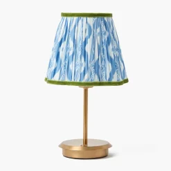 Short Rechargeable Lamp with Blue & Green Ikat Shade (18cm)