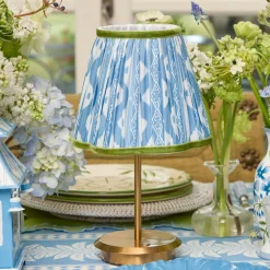 Short Rechargeable Lamp with Blue & Green Ikat Shade (18cm)