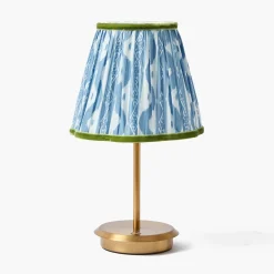 Short Rechargeable Lamp with Blue & Green Ikat Shade (18cm)