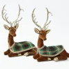 Sitting Tartan Flocked Deer (Pair)