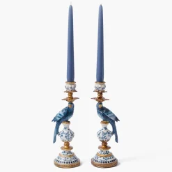 Small Blue Parrot Candle Holder (Pair)