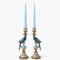 Small Blue Parrot Candle Holder (Pair)