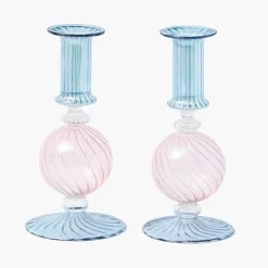 Small Camille Pink & Blue Candle Holder (Pair)