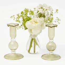 Small Eden Green Candle Holders (Pair)