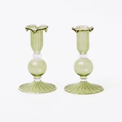 Small Eden Green Candle Holders (Pair)