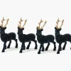 Small Flocked Navy Reindeers with Gold Antlers (Set of 4)