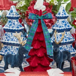 Small Flocked Navy Reindeers with Gold Antlers (Set of 4)