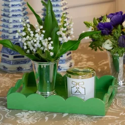 Small Green Lacquer Scalloped Tray