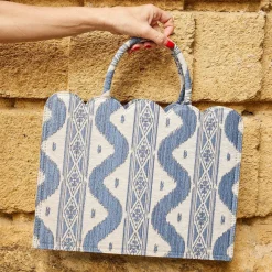 Small Mrs. Alice Tote Bag (Blue Ikat)