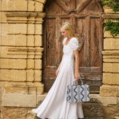 Small Mrs. Alice Tote Bag (Blue Ikat)