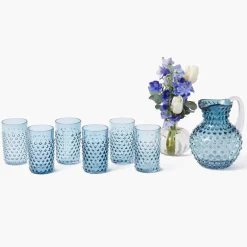 Small Navy Hobnail Jug & Glasses (Set of 6)
