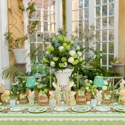 Small Rattan Woven Egg with Green Saddlestitch Bows (Pair)