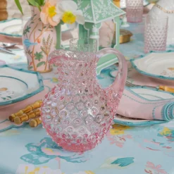 Small Rose Pink Hobnail Jug & Glasses (Set of 6)