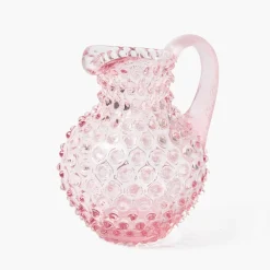 Small Rose Pink Hobnail Jug & Glasses (Set of 6)