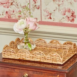 Small Scalloped Rattan Tray