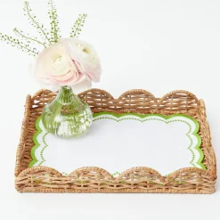 Small Scalloped Rattan Tray
