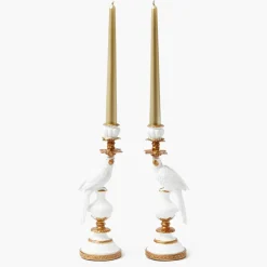 Small White Parrot Candle Holder (Pair)
