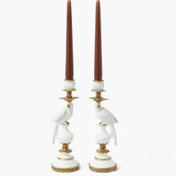 Small White Parrot Candle Holder (Pair)