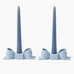 Soft Blue Ceramic Bow Candle Holder (Pair)