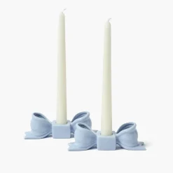 Soft Blue Ceramic Bow Candle Holder (Pair)
