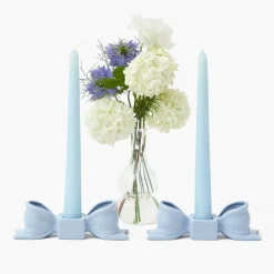 Soft Blue Ceramic Bow Candle Holder (Pair)