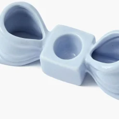 Soft Blue Ceramic Bow Candle Holder (Pair)