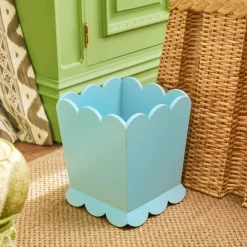 Soft Blue Scalloped Lacquer Waste Paper Bin