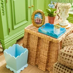 Soft Blue Scalloped Lacquer Waste Paper Bin