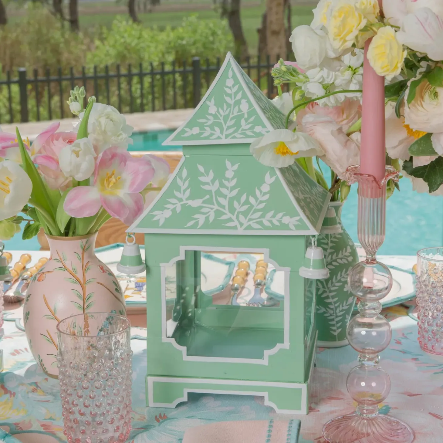 Soft Green Chinoiserie Pagoda Lantern