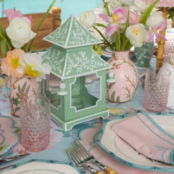 Soft Green Mini Chinoiserie Pagoda Lanterns (Pair)