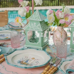 Soft Green Mini Chinoiserie Pagoda Lanterns (Pair)