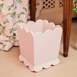 Soft Pink Scalloped Lacquer Waste Paper Bin
