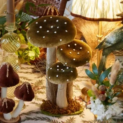 Tall Green Velvet Mushrooms (Set of 3)