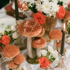 Tall Orange Velvet Mushrooms (Set of 3)