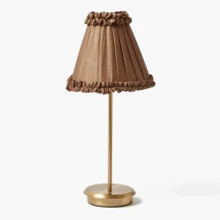 Tall Rechargeable Lamp with Brown Frilled Silk Shade (18cm)