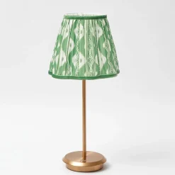 Tall Rechargeable Lamp with Green Ikat Shade (18cm)