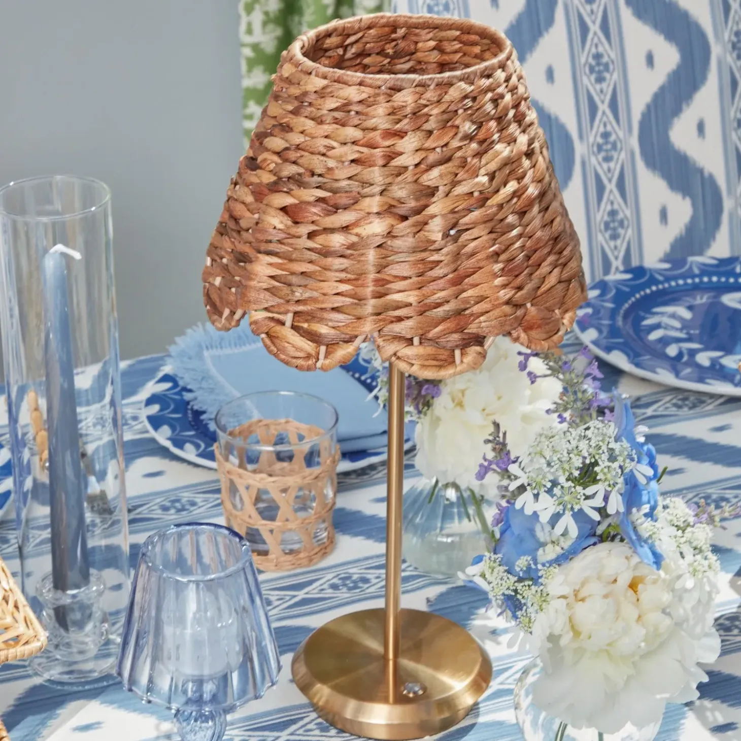 Tall Rechargeable Lamp with Natural Seagrass Shade