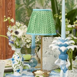 Tall Rechargeable Lamp with Green & Blue Lotus Shade (18cm)