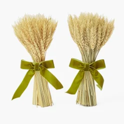 Tall Wheat Sheaf with Green Velvet Bow (Pair)