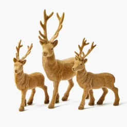 Taupe Flocked Reindeer Family