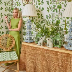 Vivienne Rattan Chair with Ikat Seat Pad Cushion