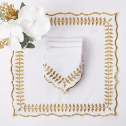 White & Gold Laurel Napkins (Set of 4)
