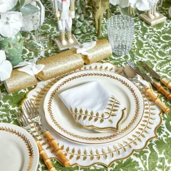 White & Gold Laurel Napkins (Set of 4)