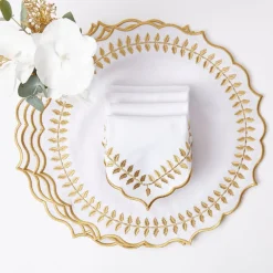 White & Gold Laurel Placemats & Napkins (Set of 4)